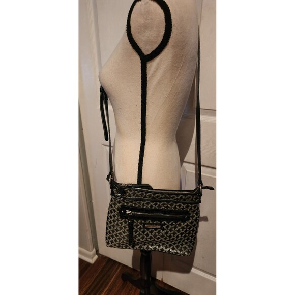 DANA BUCHMAN Black w/Silver Shimmer CROSSBODY Bag Purse Adjustable Strap EUC - Picture 2 of 12